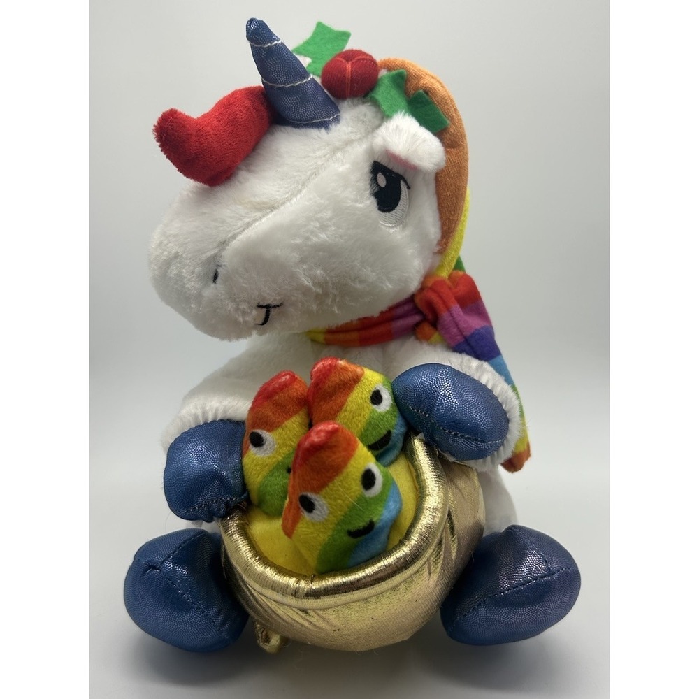 Gemmy 11" Animated Holiday Rainbow Unicorn Plush Dances Sings Deck The Halls
